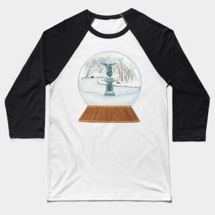 SNOW GLOBE – BETHESDA FOUNTAIN IN WINTER – CENTRAL PARK – NEW YORK CITY – Watercolor Painting Baseball T-Shirt